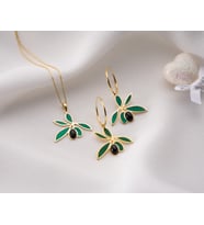 925 Ayar Papatya silver zeytin kolye küpe set.onix taşlı zeytin set.doğum taşlı zeytin set.rose.gold.rodaj