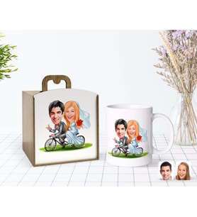 BK Gift Kişiye Özel Ahşap Kutuda Evleniyoruz Karikatürlü Beyaz Kupa Bardak-3