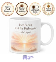 Kişiye Özel Huzurlu Sabahlar Baskılı Kupa Bardak Hediye