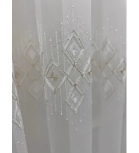 NİVEMESHOME 3211 LUNA GEOMETRİK DESENLİ GOLD 1/3 SIK PİLELİ TÜL PERDE APM