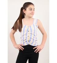 Toontoy Kız Çocuk Renkli Çizgili Atlet (Mavi)