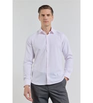 Pudra Kendinden Desenli Sert Yaka Uzun Kol Cepsiz Slim Fit Pamuklu Gömlek 1004255283