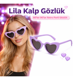 Mor Lila Retro Kalp Gözlük? 80?ler 90?lar Stil Parti Gözlüğü