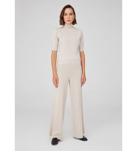 Peraluna BETTY BLOUSE Balıkçı Yaka Kısa Kollu İnce Basic Kadın Triko Bluz - Ekru Melanj