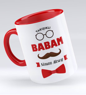 BK Gift Kişiye Özel Yakışıklı Babam Tasarımlı Kırmızı Kupa Bardak - Model 1