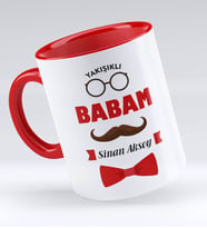BK Gift Kişiye Özel Yakışıklı Babam Tasarımlı Kırmızı Kupa Bardak - Model 1