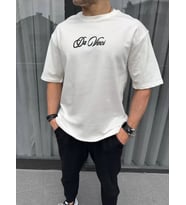 Unisex Baskılı Oversize T-Shirt - Beyaz