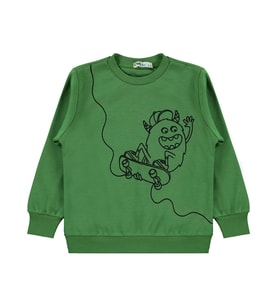 Civil Boys Kaykay Canavar Baskılı 2-5 Yaş Sweatshirt - Yeşil