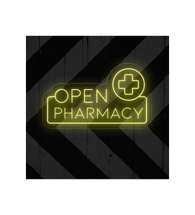 OPEN PHARMACY Yazılı ve Şekilli Neon Tabela