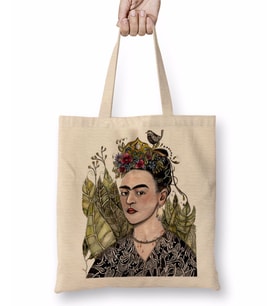 Frida Kahlo 01 Bez Çanta Uzun Saplı