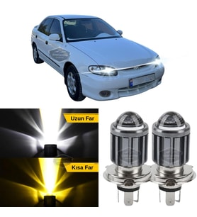 Hyundai Accent Yumurta Kasa 1995-2000 Uyumlu Mercekli Far Ampulü Led Xenon Sarı-Beyaz Şimşek Etkili