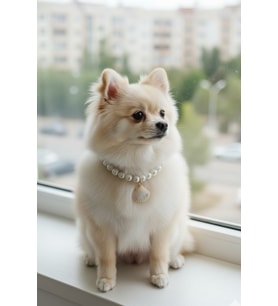 Caş Dekorasyon Beyaz Renk İstidirye Figürlü M Beden İncili Kedi Köpek Tasması