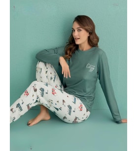 Mihra Kadın Bisiklet Yaka TERMAL Pijama Takımı 14101/15 - 1 Adet (Yeşil)