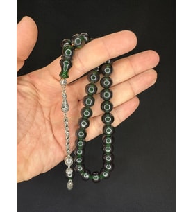 SEVGİLİYE ÖZEL HEDİYE TOZ KEHRİBAR TESBİH YEŞİL RENKLİ KÜRE KESİM 11 MM H-1626. (Çok Renkli)