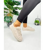 Günlük Kadın Sneaker Bağcıklı Yıldız Detay Tırtık Taban Rahat Spor Ayakkabı 602 (Bej)