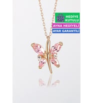 Jewelmim Lila Gümüş Kelebek Kolye Rose Altın Kaplama Bayan Kelebekli 925 Ayar Kadın Gümüş Kelebek Kolyesi (Rose)