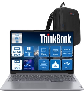 Lenovo Thinkbook 16 G7 Iml Intel Ultra 7 155H 64GB Ddr5 1tb SSD Intel® Aı Boost 16" Wuxga 300NITS IPS Windows 11 Home Taşınabilir Bilgisayar 21MS008RTRH28 + Zetta Çanta