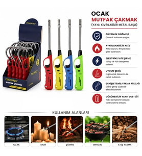 Yaylı Ocak Mutfak Çakmağı - Kıvrılabilir Metal Başlı - Karışık Renkler - 1 Adet