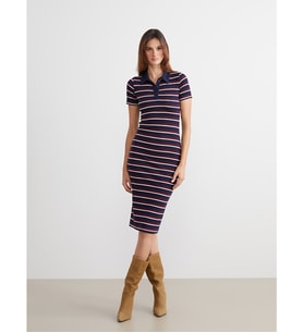 LCW Vision Karışık Gömlek Yaka Çizgili Bodycon Elbise
