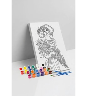 Çiçekli Kadın Desenli Mandala Tuval Boyama Seti 40x50 cm