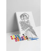 Çiçekli Kadın Desenli Mandala Tuval Boyama Seti 40x50 cm