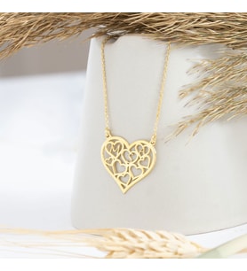 Harfli Kalpli Gümüş Kolye - Renk: Gold (Gold)