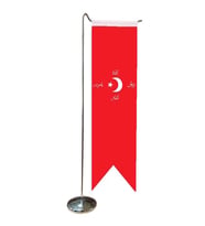 Masa Üstü Kırlangıç İttihat ve Terakki Bayrağı + Krom L Direk Masa Bayrak Seti
