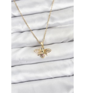 316L Çelik Zincir Gold Renk Sinek Model Zirkon Taşlı Kadın Kolye 5886 - HPSBYI9393-3307