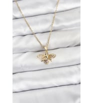 316L Çelik Zincir Gold Renk Sinek Model Zirkon Taşlı Kadın Kolye 5886 - HPSBYI9393-3307