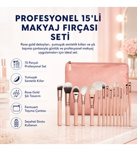 HZL Profesyonel Pembe 15'li Makyaj Fırçası Seti
