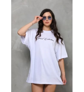 Baskılı T-Shirt Kısa Kol Bisiklet Yaka Regular Rahat Kalıp Günlük Tişört - Beyaz