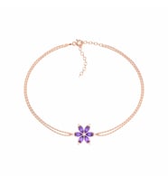 Ametist Taşlı Lotus Çiçeği Rose Gümüş Bileklik