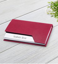 BK Gift Kişiye Özel İsimli 4533 Kırmızı Metal & Suni Deri Kartvizitlik-1
