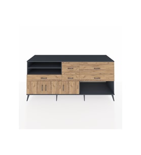 Kronos Konsol 4 Raflı 5 Çekmeceli 3 Kapaklı 220x59x99 Antrasit-Çam/Çam