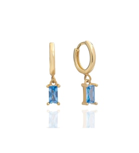 Aquamarin Taşı Renkli Mart Doğum Taşı Baget Küpe Gold