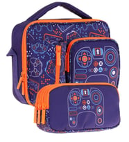 Kaukko Kids Erkek Çocuk Lacivert Turuncu Oyun Temalı Üç Bölmeli Thermo Beslenme Çantası ve Kalemlik Seti (L7281+L8281)