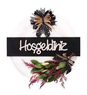 35cm Kapı Süsü Hoşgeldinizi Yazılı Kuru Çiçekli (STD)