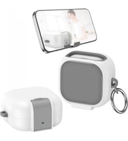 Samsung Galaxy Buds4 ve Buds4 Pro Uyumlu Güvenlik Kilitli Telefon Standı Fonksiyonlu Premium Kulaklık Kılıfı (Beyaz)