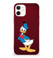 Apple iPhone 12 Mini Soft Premier Kapak Donald Duck-D Tasarımlı Silikon Kılıf - Mürdüm (Şeffaf)