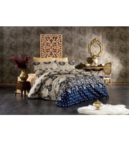 Çift Kişilik Nevresim Takımı Seti Yorgan Kılıfı LOVE KALP Desen 200x220 cm + Lastikli Battal Boy Çarşaf 180x200x30 cm +2 Yastık Kılıflı 50x70 cm (Lacivert-Toprak, Osmanlı Nakış)