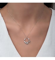 Beyaz Taşlı Rodaj Manolya Çiçeği Kolye-925 Ayar Gümüş