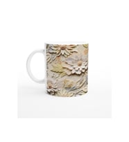 Krem Rölyef Çiçek Dokulu Kupa Bardak