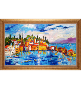 Çerçeveli Paspartulu Manzara Tablo bm0796 (Gold)