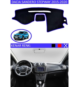 Dacia Sandero Stepway 2015-2020 İçin Uygun Torpido Koruma Halısı Siyah Kenar Renk Mavi