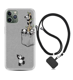 Apple iPhone 11 12 13 14 Pro Max Kılıf Boyun Askılı Silikon Pandalar 1798