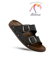 Sermoda Erkek Terlik - Çift Toka Ayarlanabilir Esnek Taban Deri Erkek Terlik T Siyah