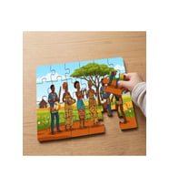 Afrika Geleneksel Kıyafetli İnsanlar Tasarımlı 24 Parça Ahşap Çocuk Puzzle