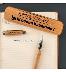 Babalar Günü Hediyesi İsme Özel Bambu Ahşap Roller Kalem Seti - İyi Ki Benim Babamsın Kutulu Kalem