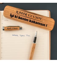Babalar Günü Hediyesi İsme Özel Bambu Ahşap Roller Kalem Seti - İyi Ki Benim Babamsın Kutulu Kalem