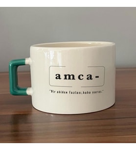 Amca Baskılı Yeşil Kulplu C Fincan
